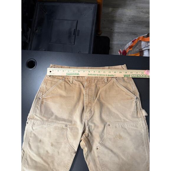 Vintage USA Made Carhartt Double Knee Carpenter Pants Tan Fits 30x32 No Button - Picture 6 of 14